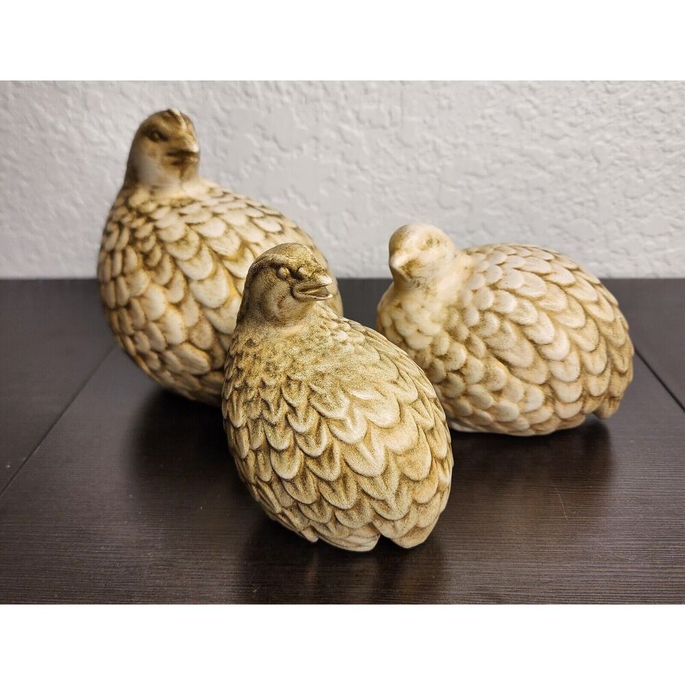Vintage Quail Figurine Trio, Mid 20th Century